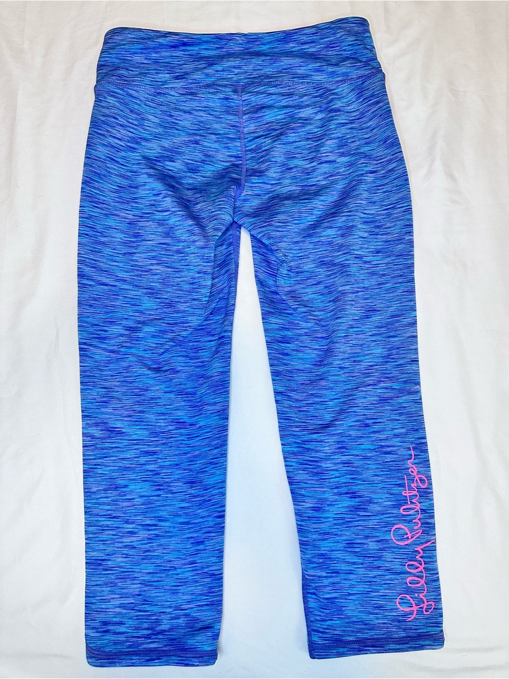 Lilly Pulitzer Blue Pink Cropped Leggings Capri Pants Hidden Waist Pocket Size M